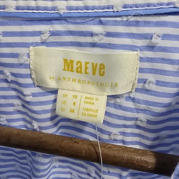 Maeve Shirt Womens 6 Small Blue White Button Tie Waist Clip Swiss Dot - Picture 3 of 13